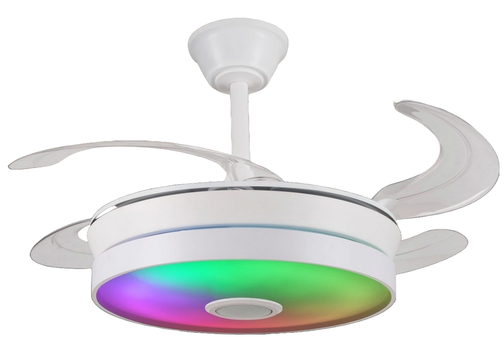 Ventilador de techo Althea-S Musical de PB Lighting (Ø92cm) Blanco, con app iLink, luz LED CCT-RGB, música y mando - Ref PB60715.

