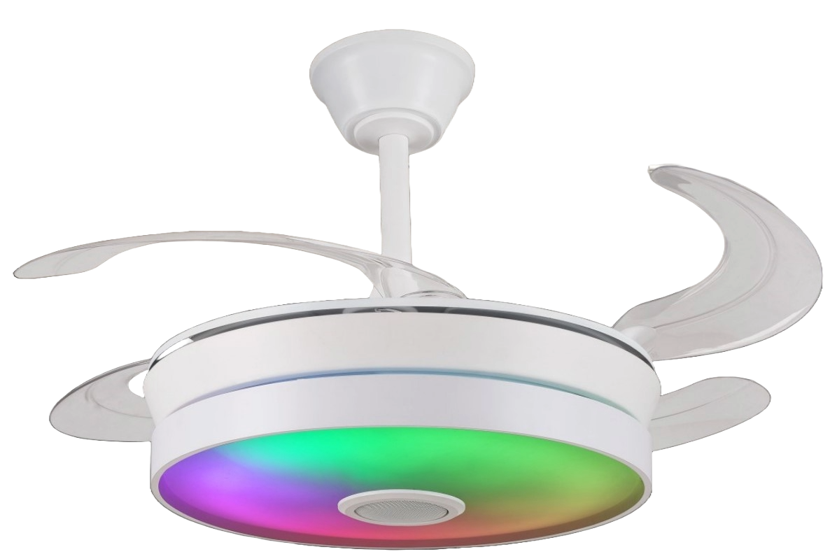 Ventilador de techo Althea-S Musical de PB Lighting (Ø92cm) Blanco, con app iLink, luz LED CCT-RGB, música y mando - Ref PB60715.

