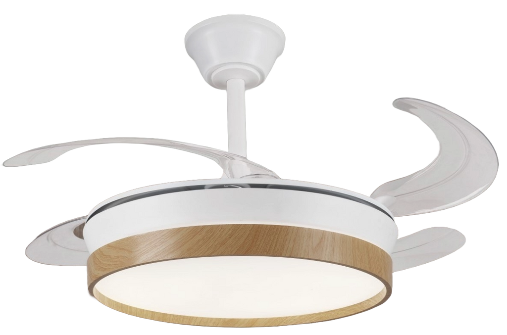 Ventilador de techo con luz LED ALTHEA-S de PB Lighting (Colección Althea-S) en color BLANCO con detalles MADERA, Ø92cm - Ref PB60716.

