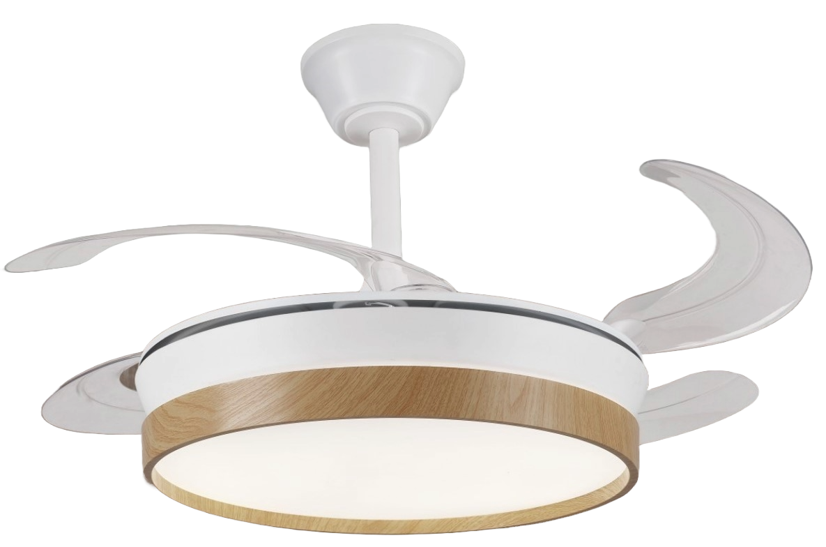 Ventilador de techo con luz LED ALTHEA-S de PB Lighting (Colección Althea-S) en color BLANCO con detalles MADERA, Ø92cm - Ref PB60716.

