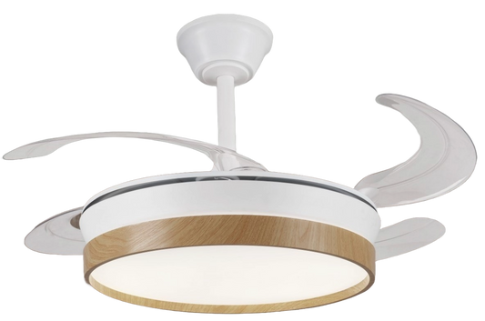 Ventilador de techo con luz LED ALTHEA-S de PB Lighting (Colección Althea-S) en color BLANCO con detalles MADERA, Ø92cm - Ref PB60716.

