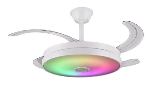 Ventilador de techo Althea-L Musical de PB Lighting (Ø108cm) Blanco, con app iLink, luz LED CCT-RGB, música y mando - Ref PB60815.

