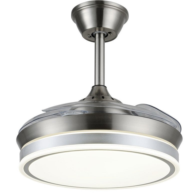 Ventilador de techo Ambra-S de PB Lighting (Ø92cm) Cromo Mate, con luz LED CCT, app Fan Lamp Pro y mando - Ref PB80512.

