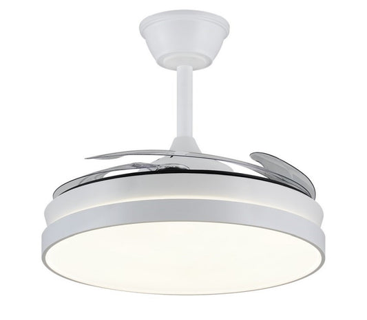 Ventilador de techo Mina-L de PB Lighting (Ø108cm) Blanco+Blanco, con luz LED CCT 8000lm, app Fan Lamp Pro y mando - Ref PB80811.

