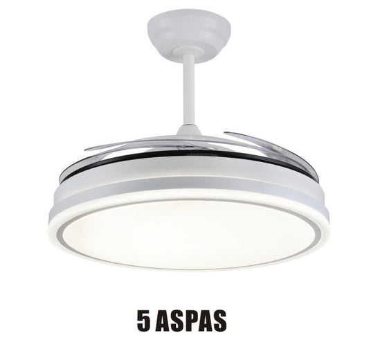 Ventilador de techo Ambra-XXL de PB Lighting (Ø135cm) Blanco, con luz LED CCT 60W+60W de 9600lm y mando - Ref PB92611.

