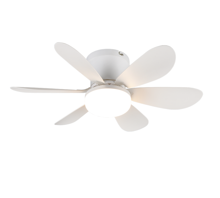 Ventilador de Techo LUND de Trio Lighting (Lund (Blanco)) en color Blanco Mate con seis aspas y luz central, vista frontal - Ref R67462131.

