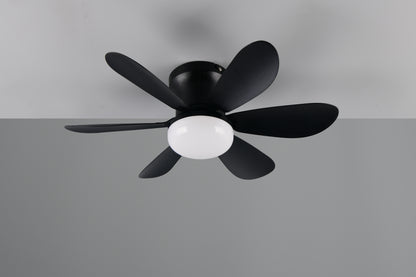 Ventilador de Techo LUND de Trio Lighting (Lund (NEGRO)) en color Negro Mate con seis aspas y luz central, vista frontal - Ref R67462132 luz apagada