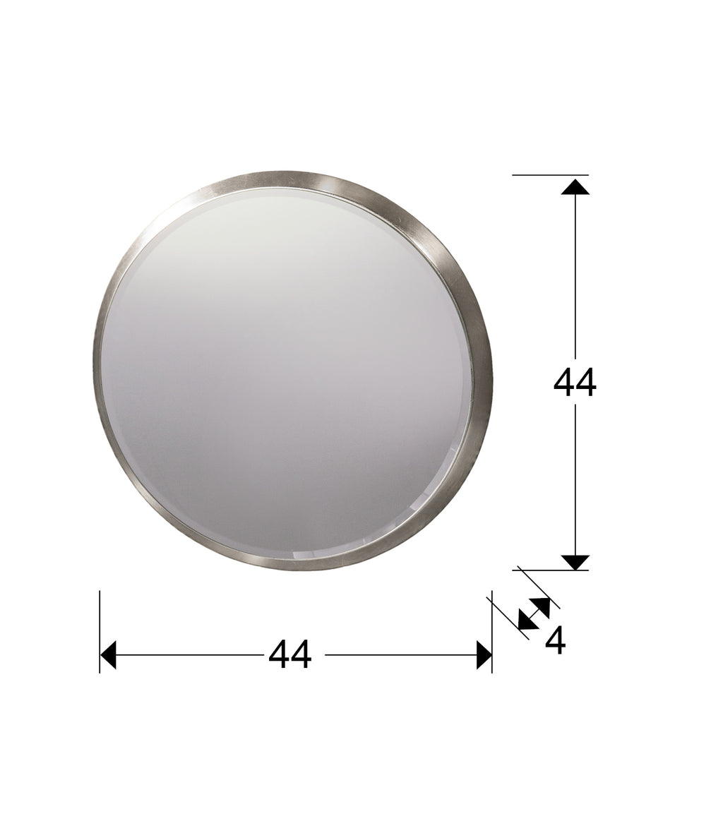 Medidas de Espejo redondo Aries 44Ø Pan de Plata Schuller (119023) para dormitorio, salón o recibidor. Diseño moderno y clásico renovado con cristal y acabado plateado.