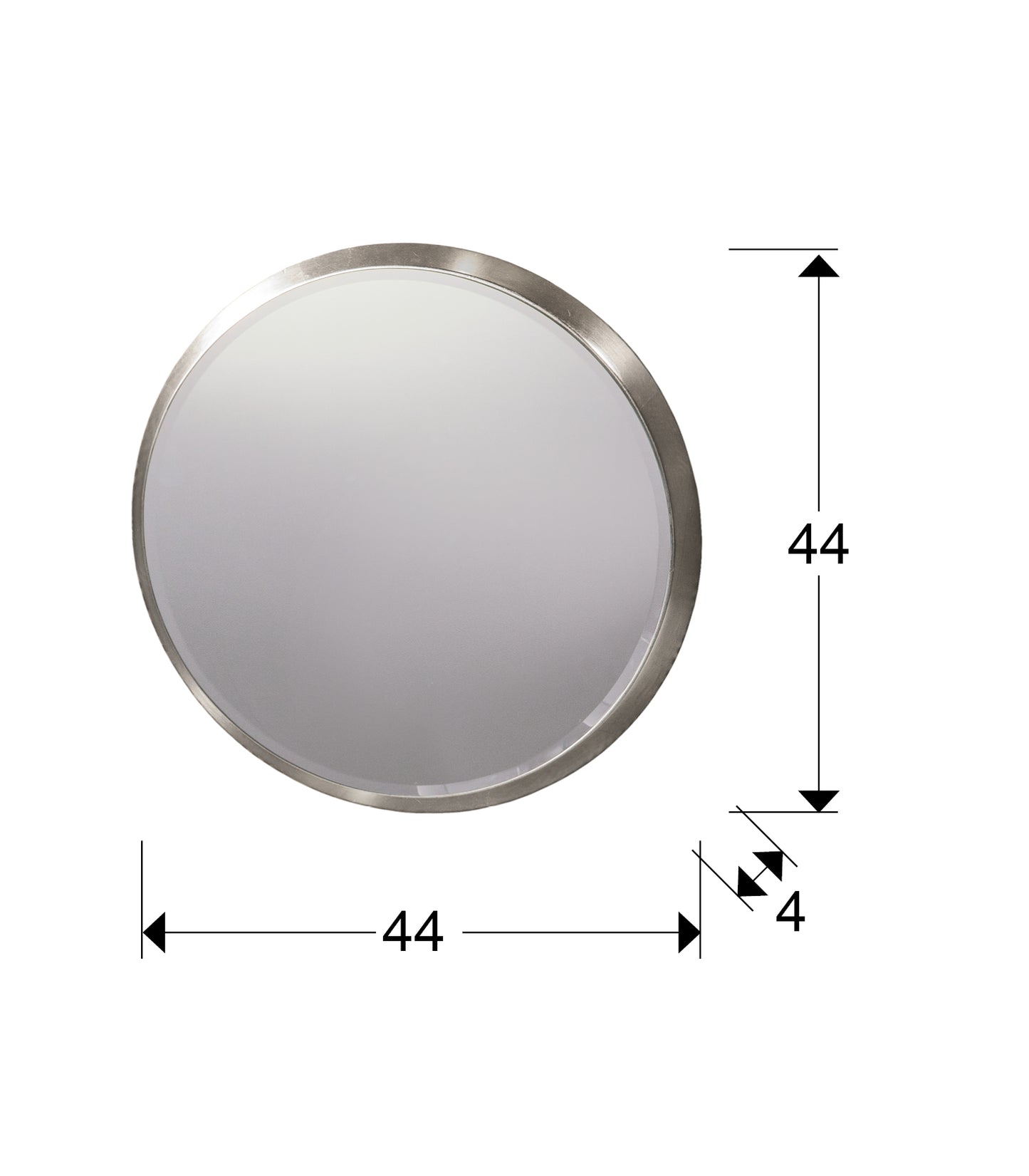 Medidas de Espejo redondo Aries 44Ø Pan de Plata Schuller (119023) para dormitorio, salón o recibidor. Diseño moderno y clásico renovado con cristal y acabado plateado.