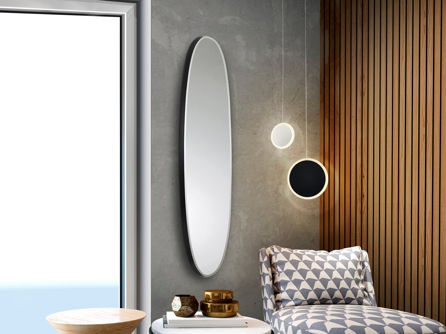 Espejo ovalado Aries negro 136x36 cm de Schuller, ideal para recibidor o salón. Diseño contemporáneo y minimalista con marco de DM y cristal. #espejo #ovalado #negro #Schuller #decoración