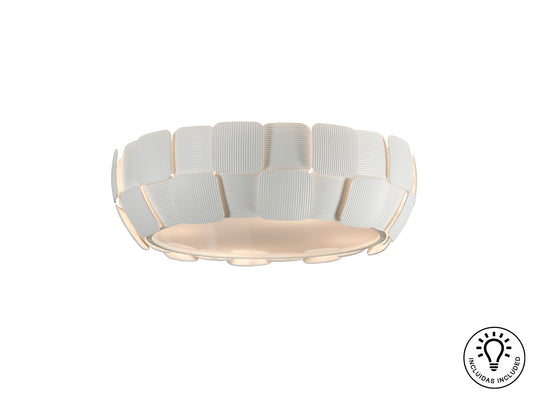 Plafón Quios 4L blanco mate de Schuller en dormitorio moderno con estructura de metal y difusor de policarbonato. Iluminación minimalista para salón. Referencia 124011.