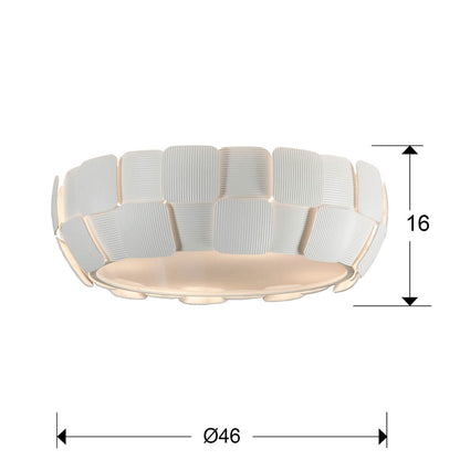 Medidas de Plafón Quios 4L Blanco Mate Schuller (124011) - Diseño moderno y minimalista para dormitorio y salón, con estructura de metal y difusor de policarbonato.