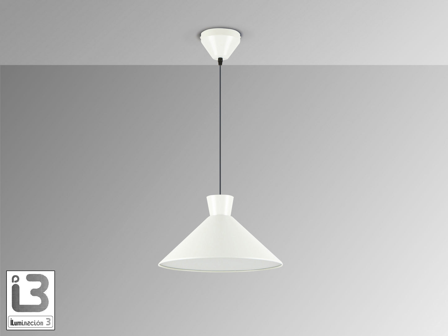 Lámpara colgante Cono Gris Perla Mate Schuller 12458, diseño moderno y minimalista en metal y acrílico, ideal para comedor o salón.