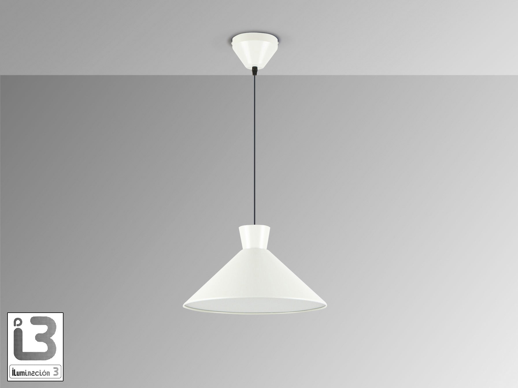 Lámpara colgante Cono Gris Perla Mate Schuller 12458, diseño moderno y minimalista en metal y acrílico, ideal para comedor o salón.