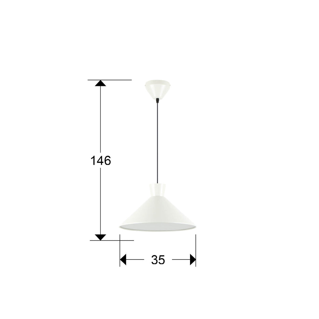 Medidas de Lámpara colgante Cono gris perla mate de Schuller (12458) en salón o comedor moderno. Diseño minimalista con pantalla de acrílico y metal, ideal para iluminación E27.