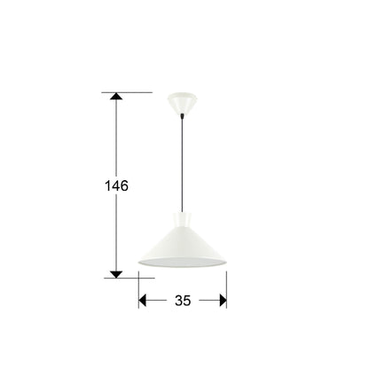 Medidas de Lámpara colgante Cono gris perla mate de Schuller (12458) en salón o comedor moderno. Diseño minimalista con pantalla de acrílico y metal, ideal para iluminación E27.