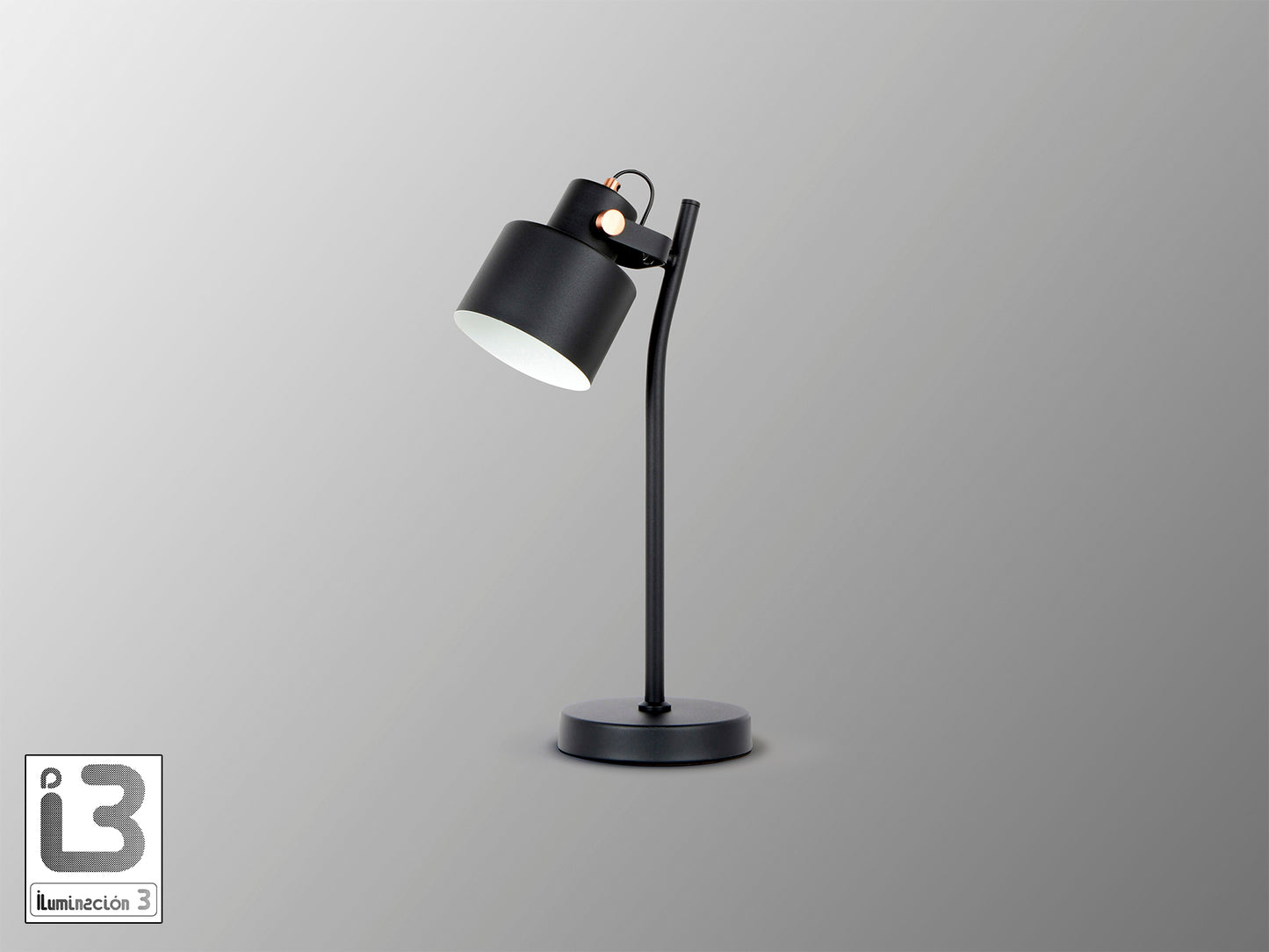Lámpara de sobremesa Erika Negro-Cobre de Schuller (modelo 12469) para dormitorio, salón u oficina. Diseño moderno e industrial con acabado en metal negro y detalles en cobre. Iluminación interior con estilo.