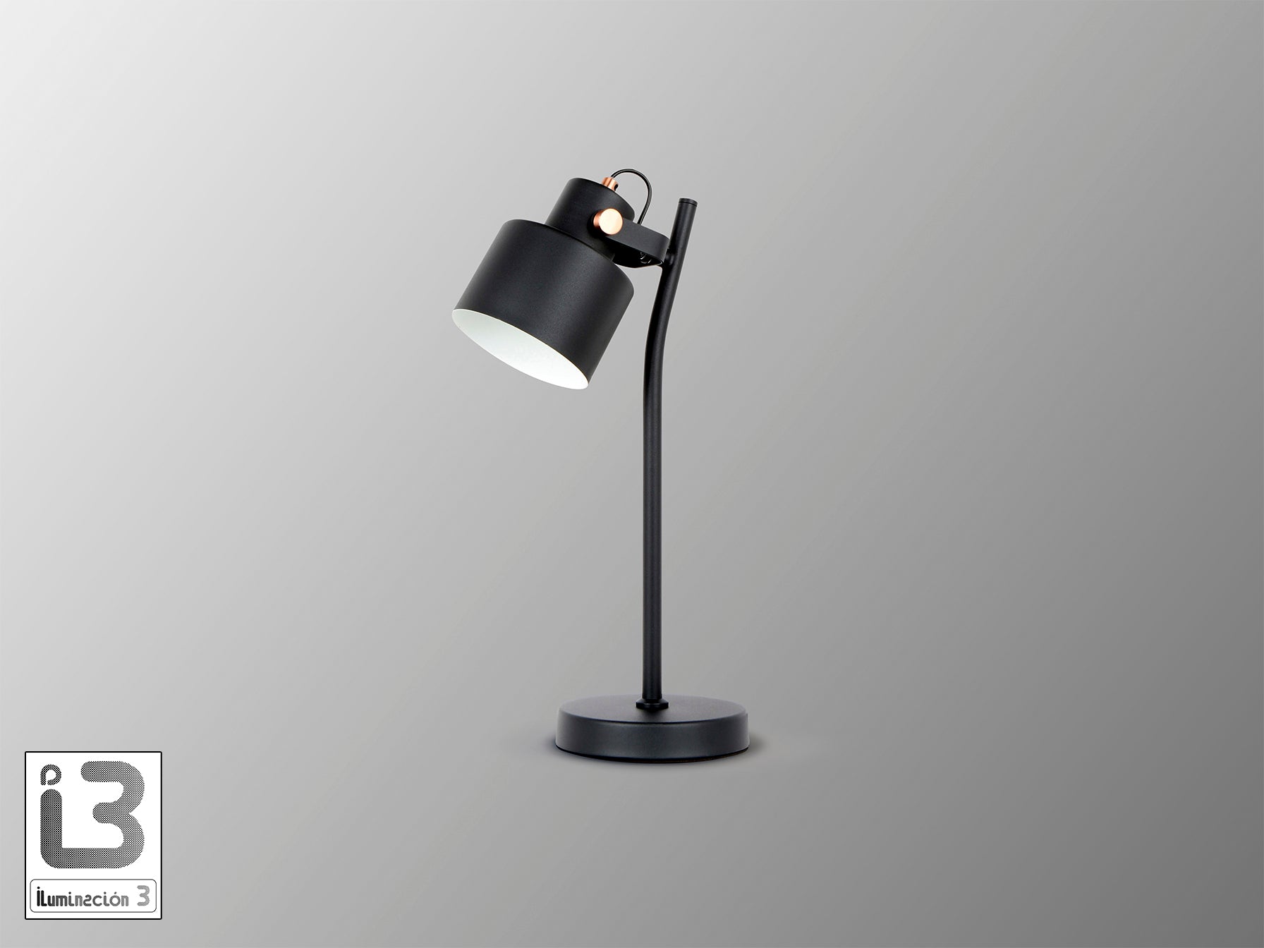 Lámpara de sobremesa Erika Negro-Cobre de Schuller (modelo 12469) para dormitorio, salón u oficina. Diseño moderno e industrial con acabado en metal negro y detalles en cobre. Iluminación interior con estilo.