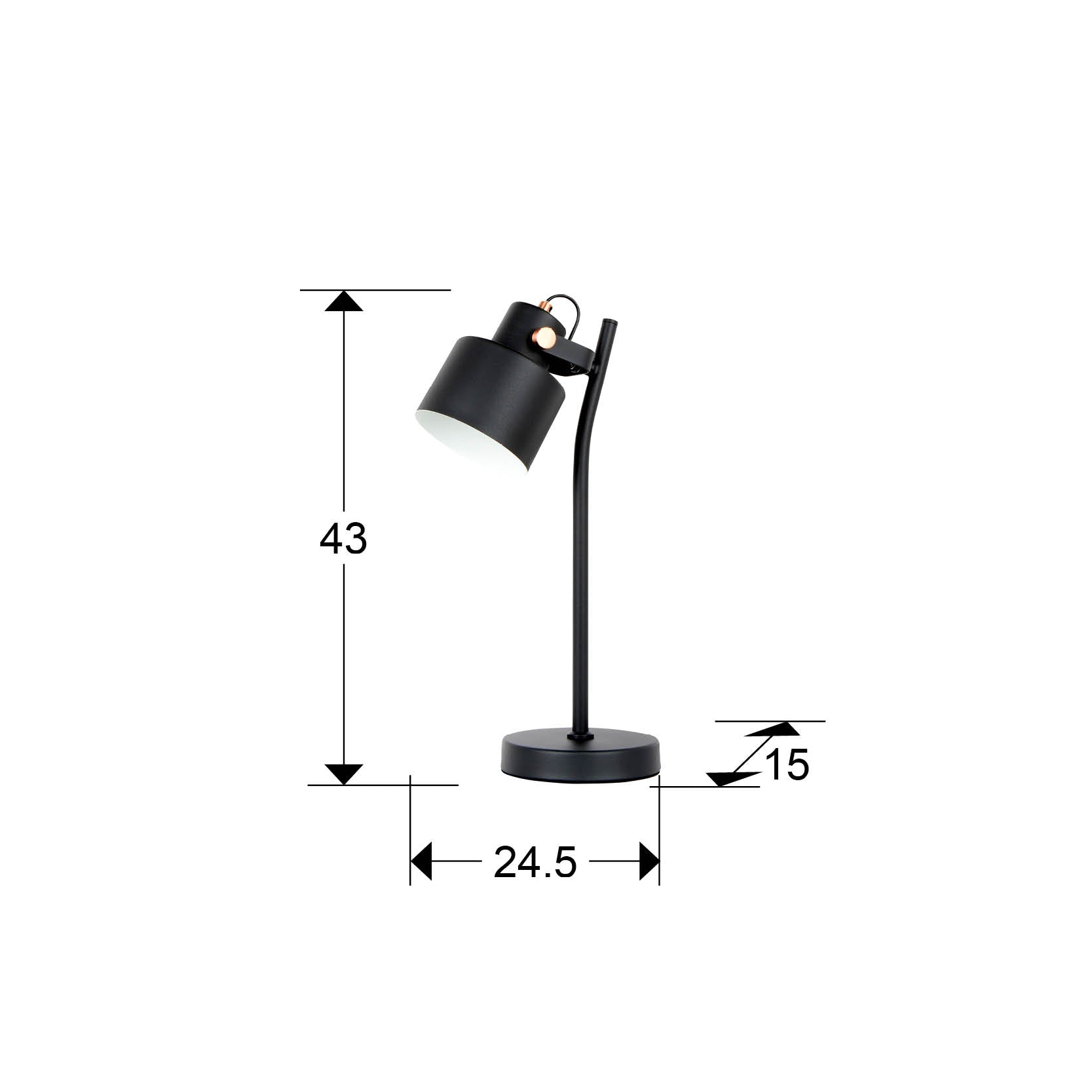 Medidas de Lámpara de sobremesa Erika negro-cobre de Schuller (modelo 12469) en salón moderno.