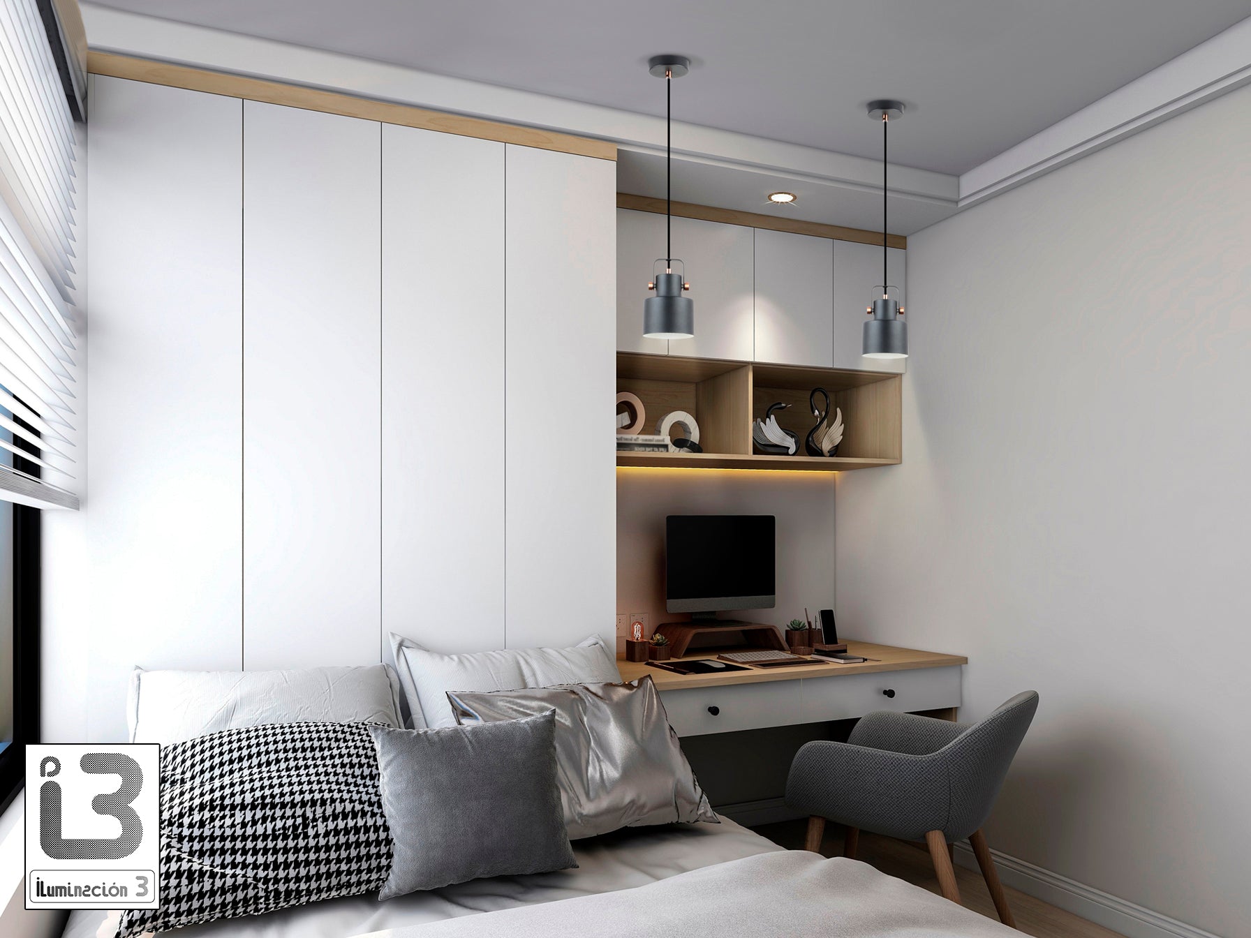 Lámpara de techo Erika negro-cobre de Schuller (modelo 12483) en salón moderno: diseño industrial con detalles en metal y cobre.