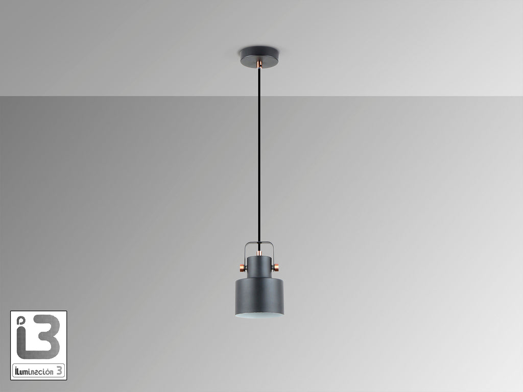 Lámpara de techo I3-ERIKA negro-cobre Schuller (12483) - Diseño industrial moderno para comedor o salón, con detalles en cobre y metal.