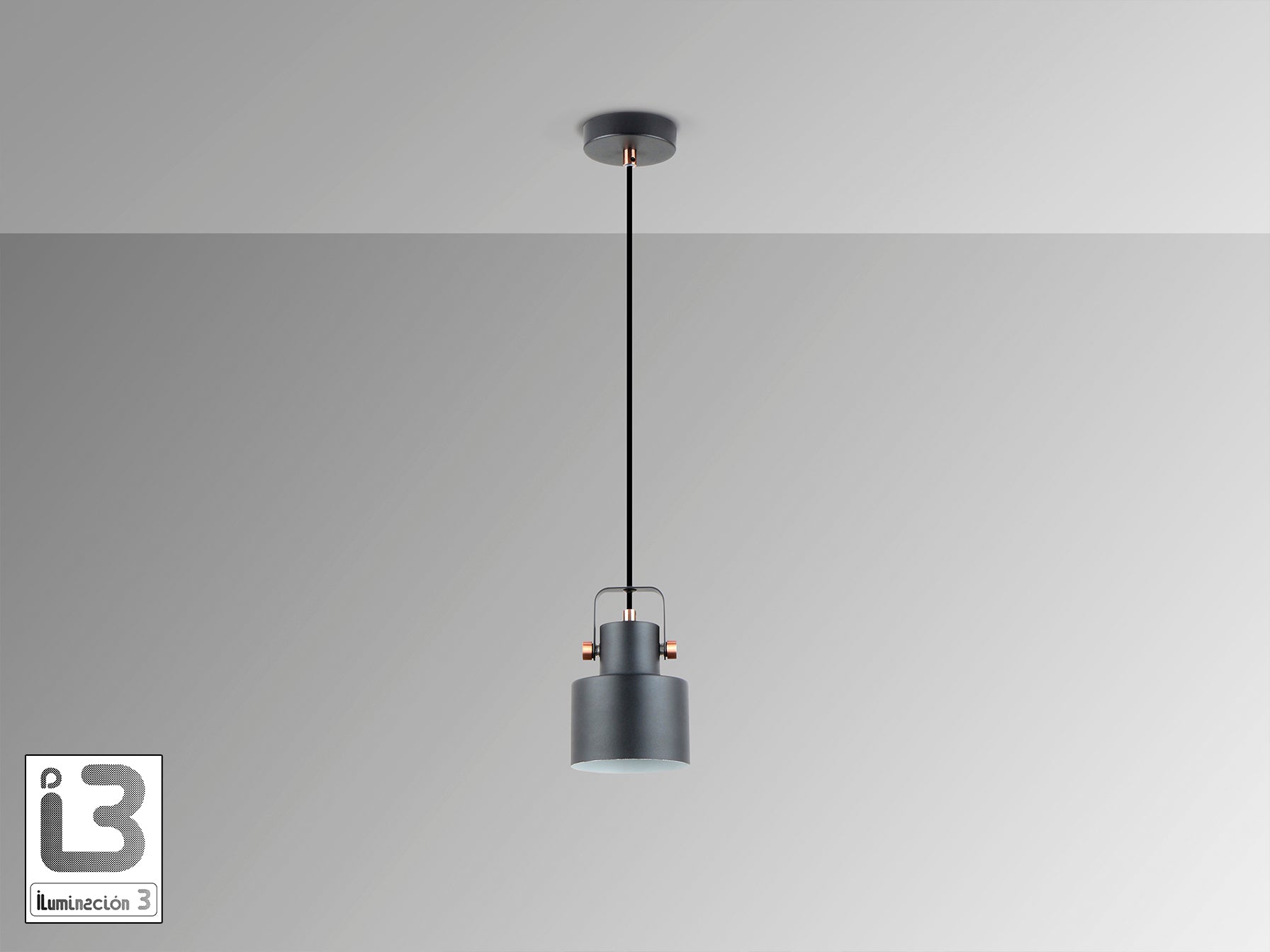 Lámpara de techo I3-ERIKA negro-cobre Schuller (12483) - Diseño industrial moderno para comedor o salón, con detalles en cobre y metal.