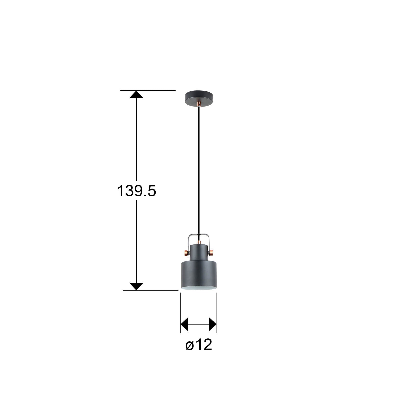 Medidas de Lámpara de techo Erika negro-cobre de Schuller (12483) - Diseño industrial moderno para comedor y salón, con detalles en metal y cobre.