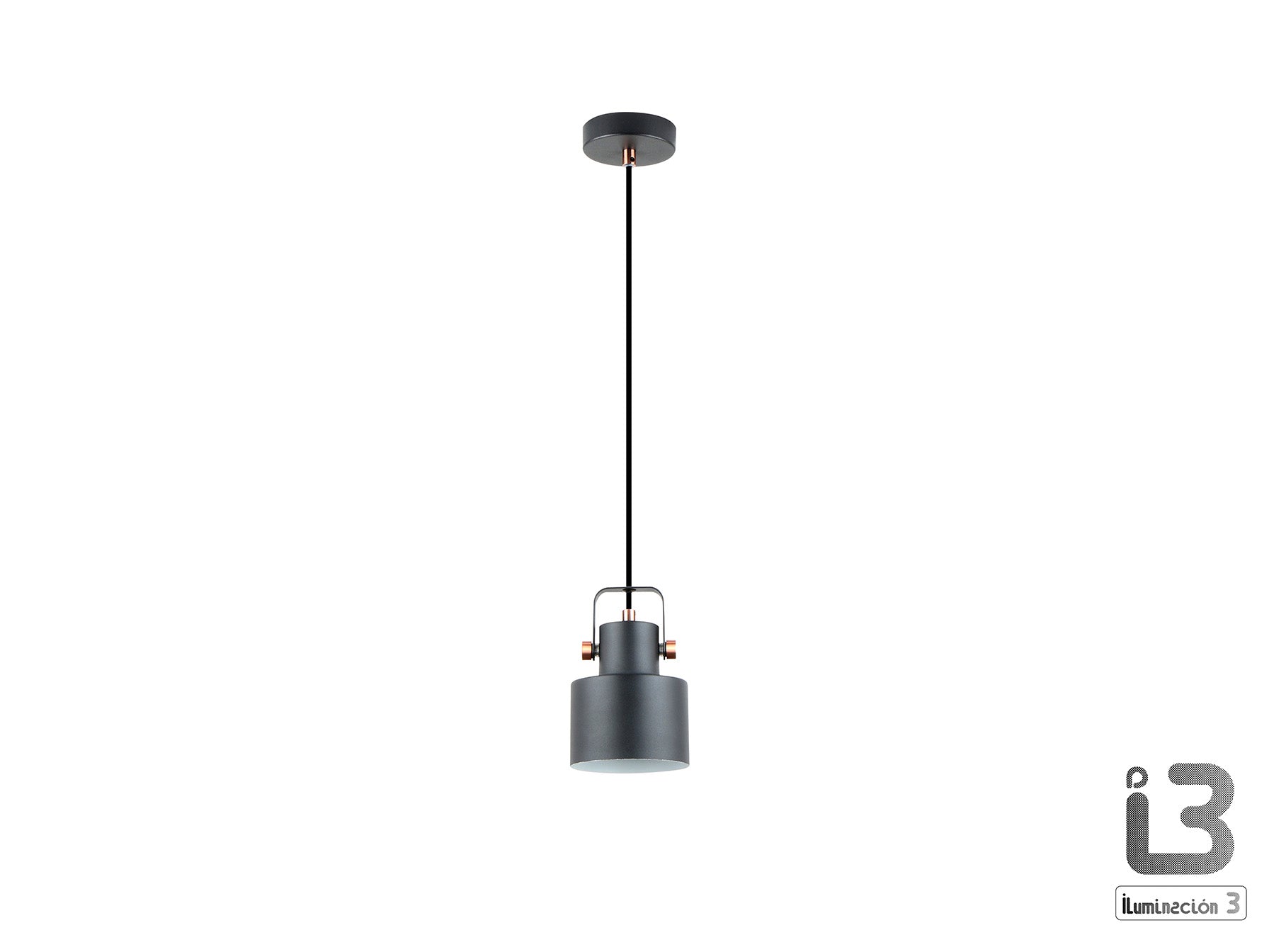 Lámpara de techo I3-Erika negro-cobre de Schuller en comedor moderno, estilo industrial. Diseño con metal negro y detalles en cobre. Ideal para salón. Modelo 12483.