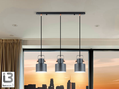 Lámpara de techo Erika 3 luces negro cobre Schuller, colgante moderno para comedor o dormitorio, estilo industrial y nórdico, regulable en altura, ideal para salón.