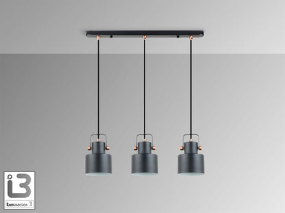 Lámpara de techo Erika 3 luces negro cobre Schuller, colgante industrial moderna para comedor o dormitorio, regulable en altura, metal y diseño nórdico.
