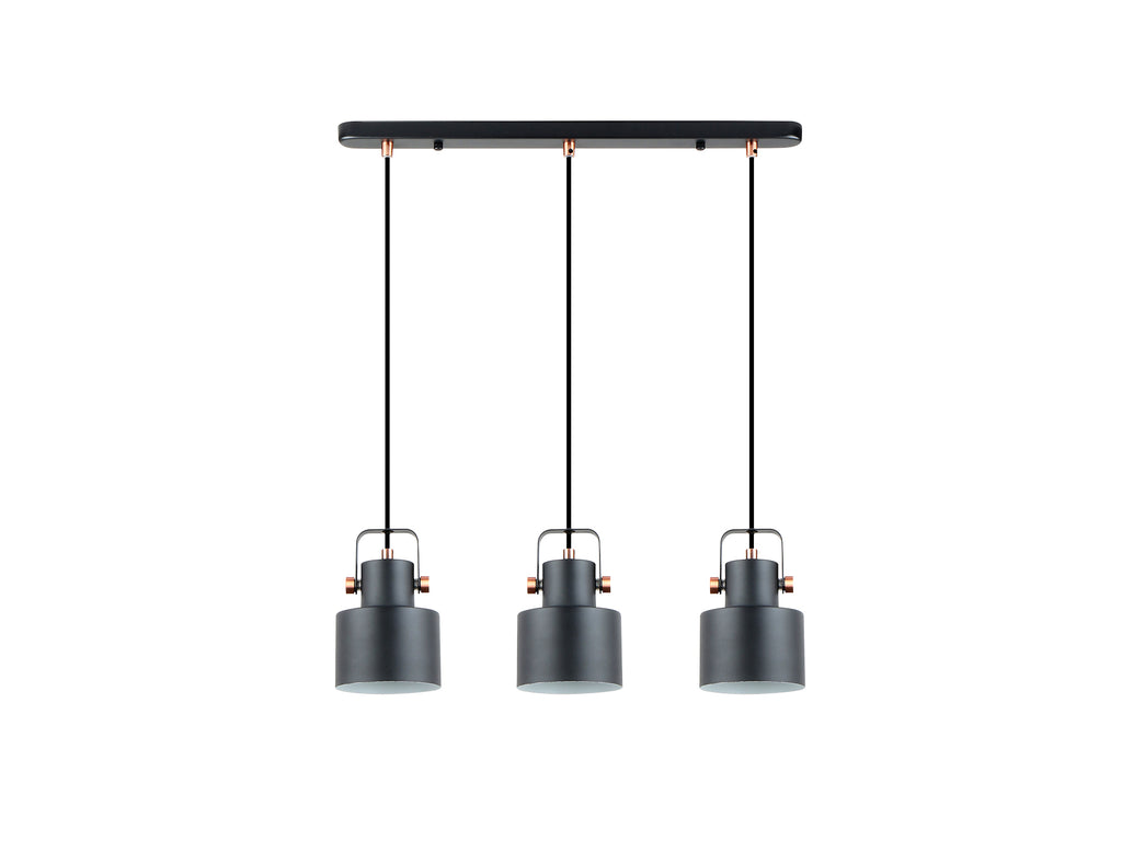 Lámpara de techo Erika 3 luces negro cobre Schuller, colgante moderno para comedor o dormitorio, estilo industrial y nórdico, regulable en altura.