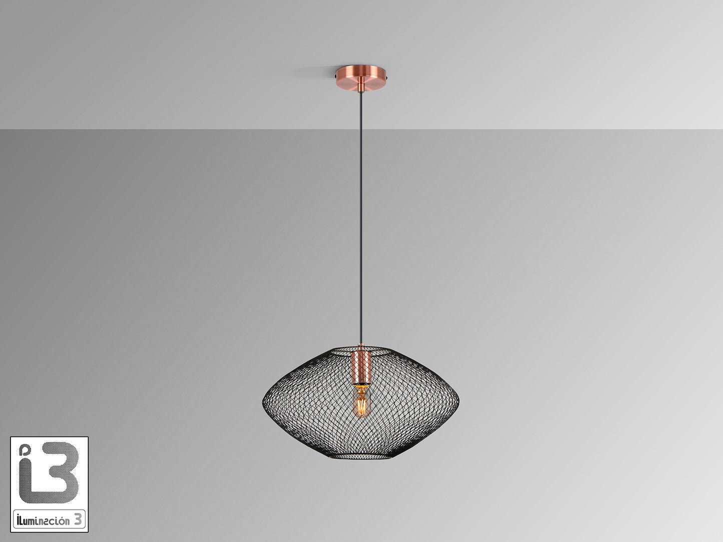 Lámpara colgante Melany cobre negro de estilo industrial para comedor o salón, fabricada en metal por Schuller.