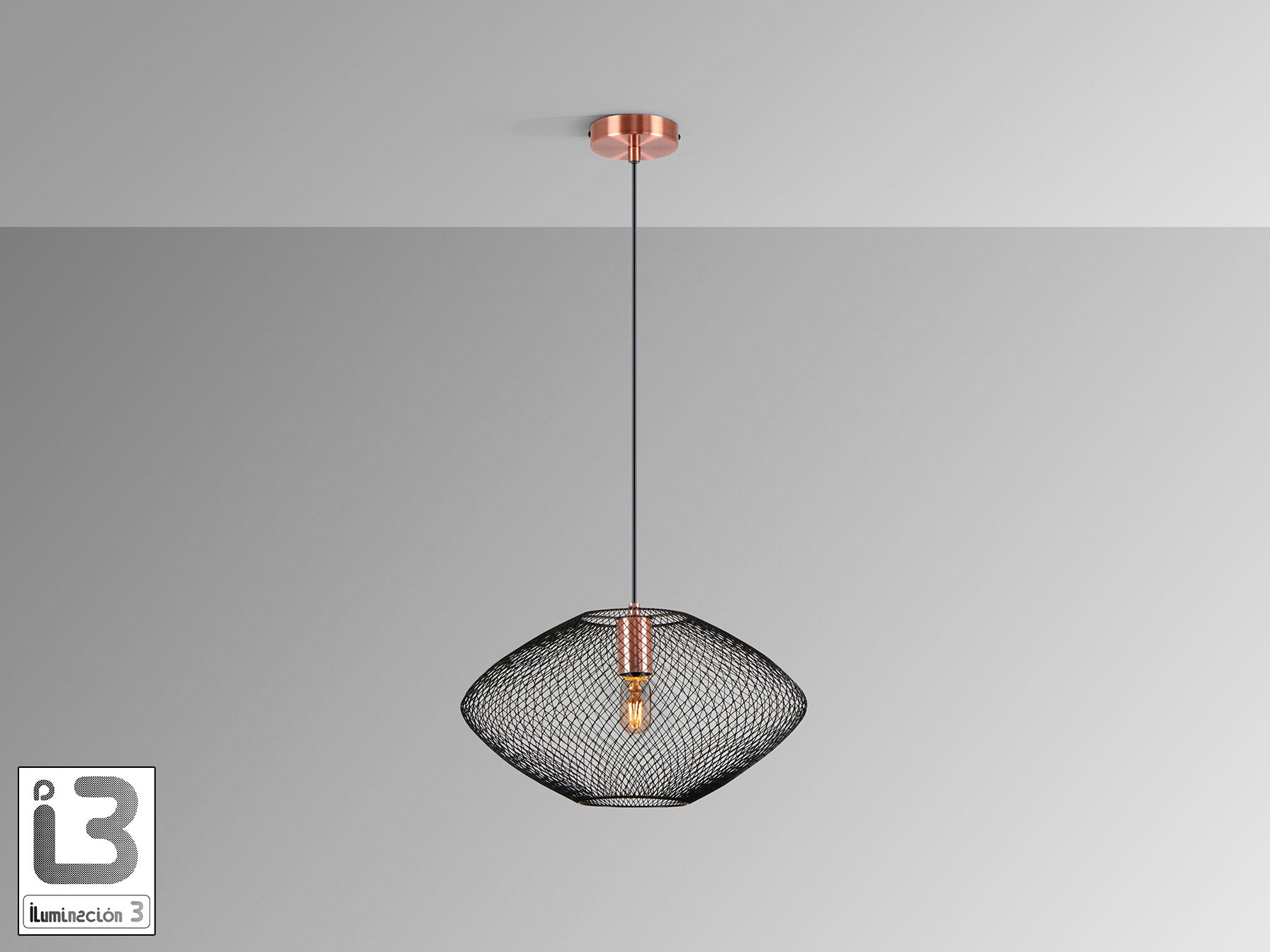 Lámpara colgante Melany cobre negro de estilo industrial para comedor o salón, fabricada en metal por Schuller.