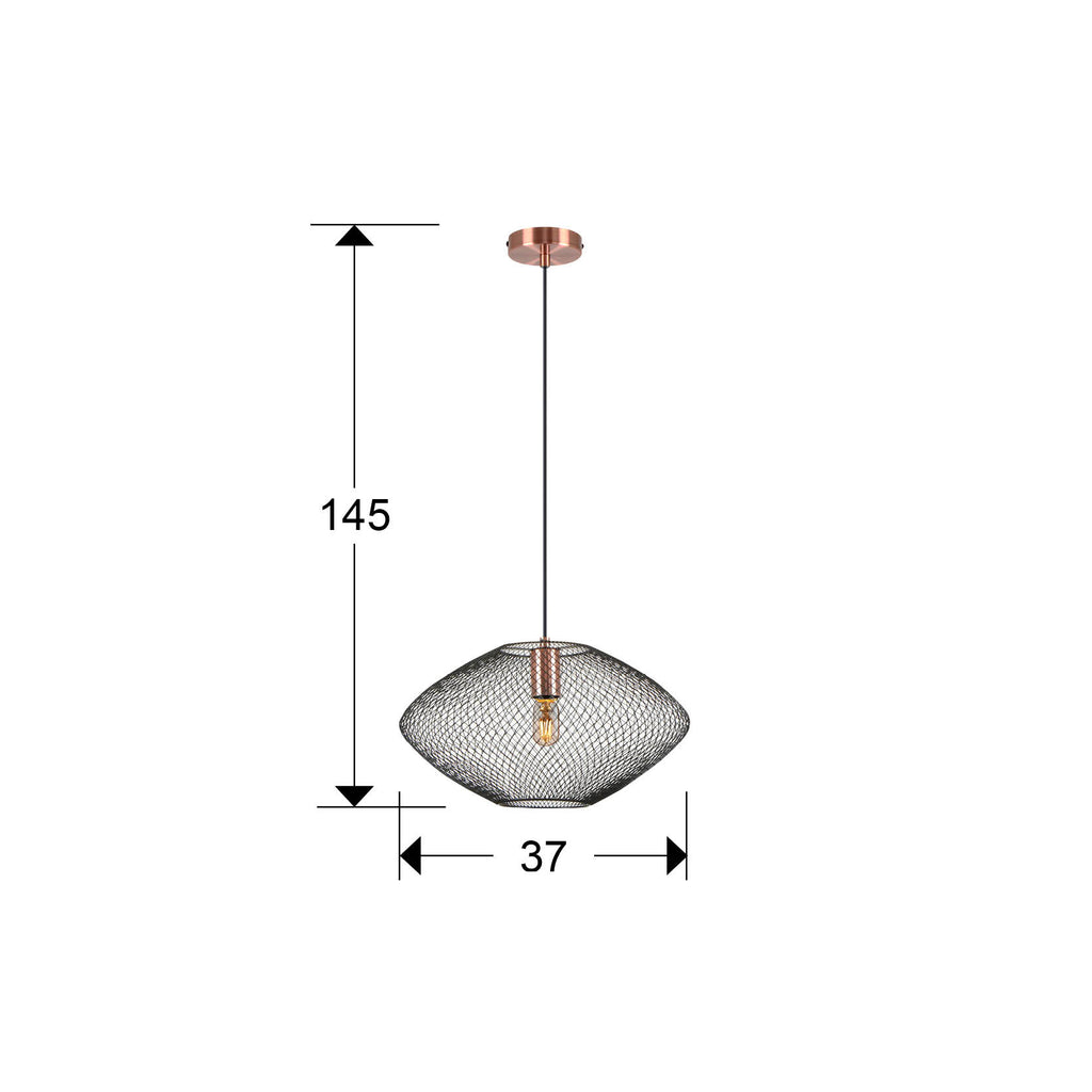 Medidas de Lámpara colgante Melany cobre negro de Schuller en comedor moderno con estilo industrial.