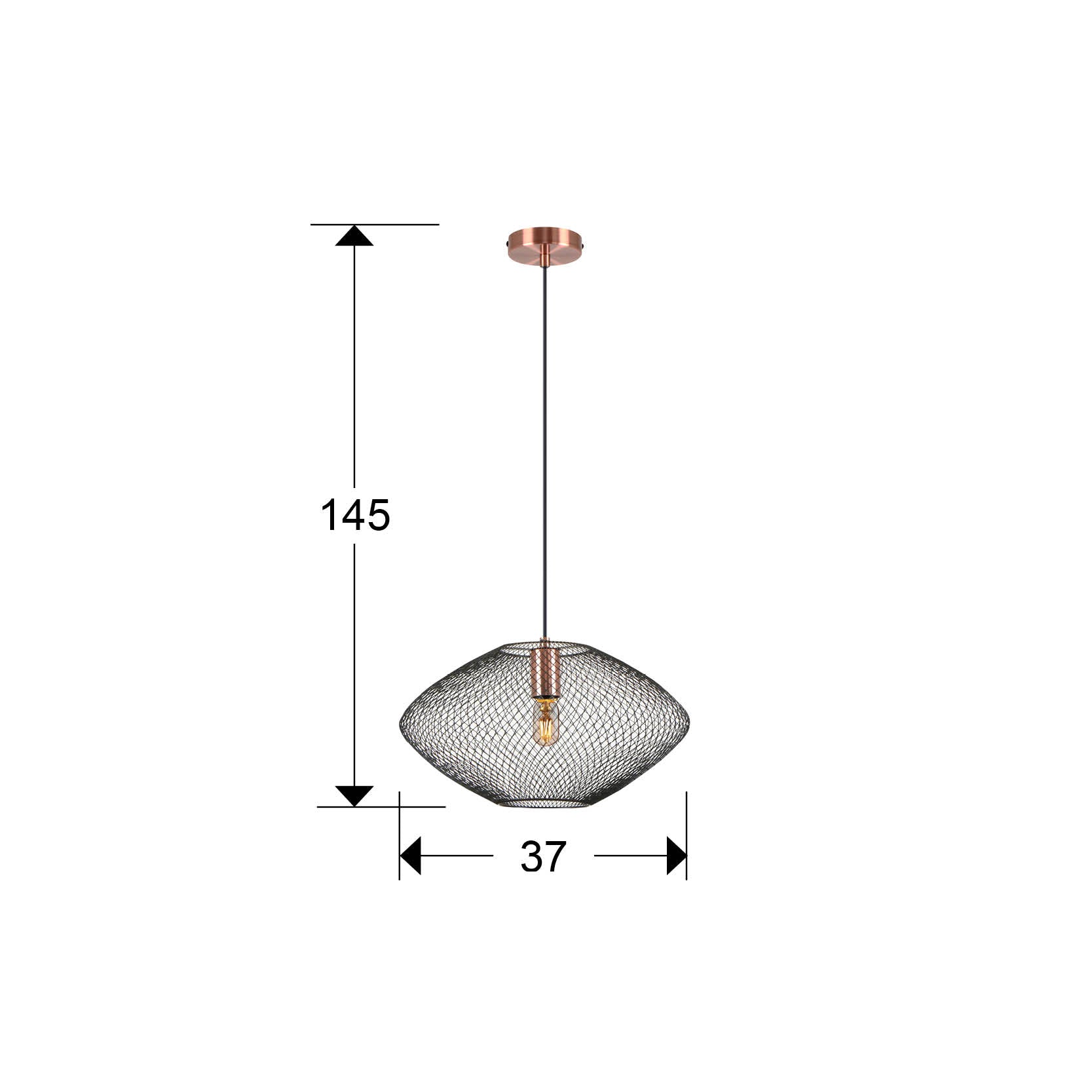 Medidas de Lámpara colgante Melany cobre negro de Schuller en comedor moderno con estilo industrial.