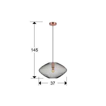 Medidas de Lámpara colgante Melany cobre negro de Schuller en comedor moderno con estilo industrial.