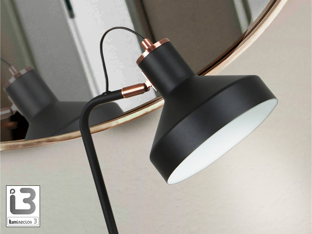 Lámpara de sobremesa Irias negro y cobre de Schuller (12519) - Diseño industrial moderno para dormitorio y salón.