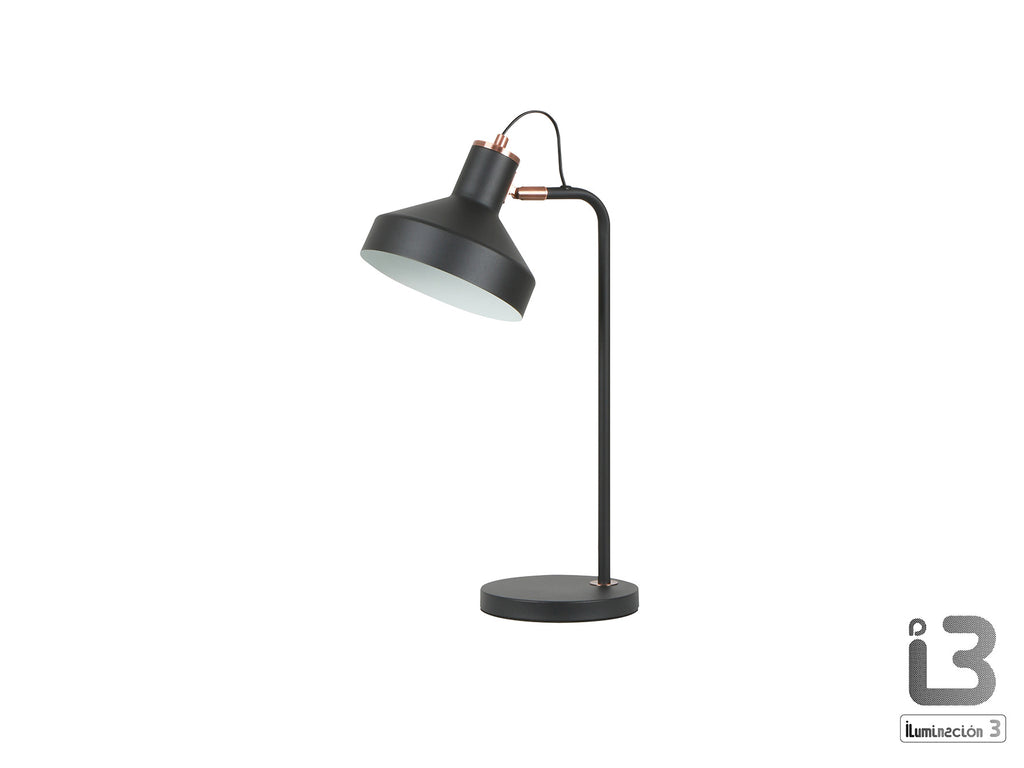 Lámpara de sobremesa Irias negro-cobre de Schuller (12519) - Diseño industrial moderno con detalles en cobre para dormitorio o salón.