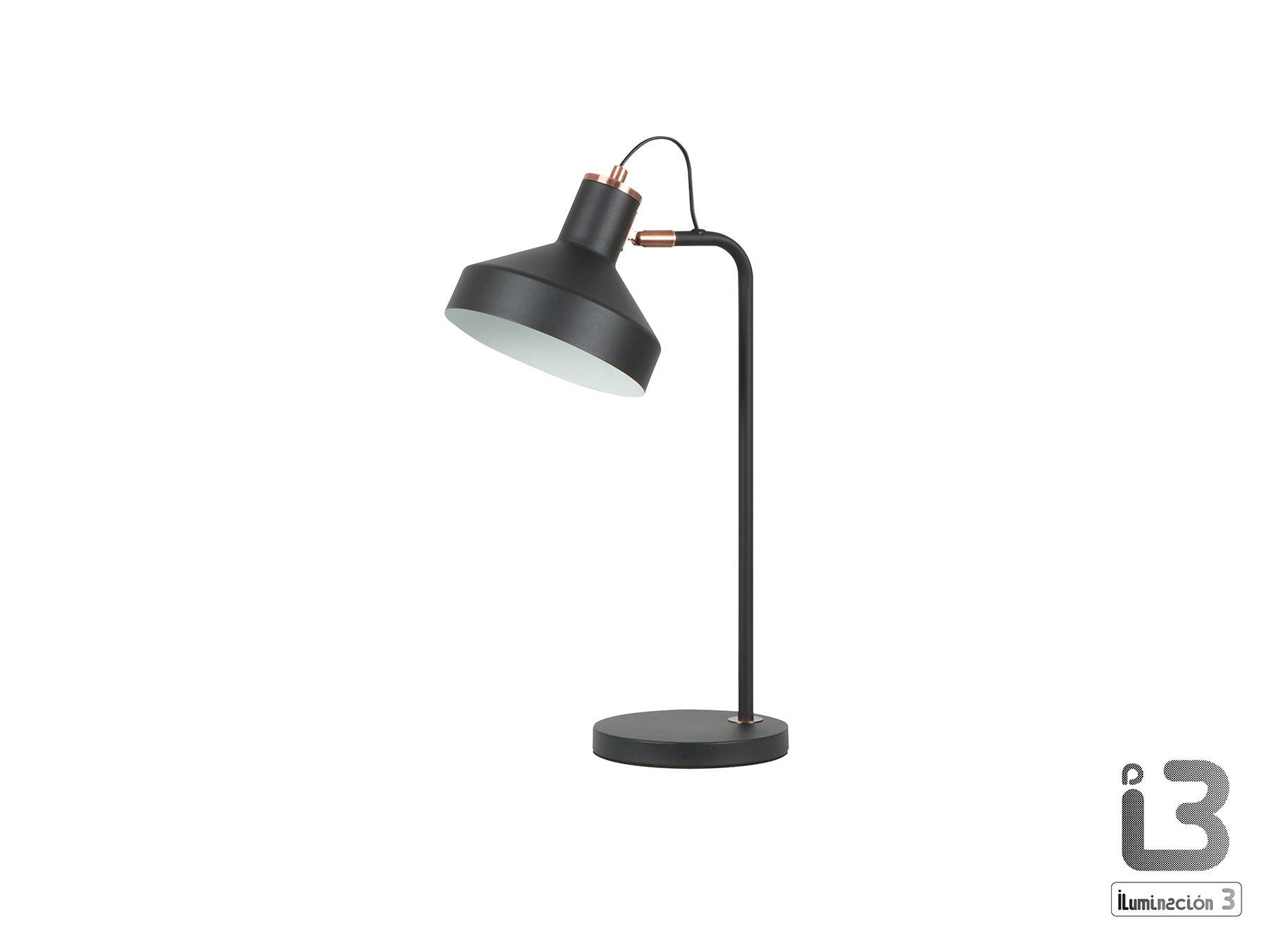 Lámpara de sobremesa Irias negro-cobre de Schuller (12519) - Diseño industrial moderno con detalles en cobre para dormitorio o salón.