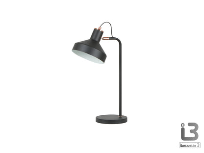 Lámpara de sobremesa Irias negro-cobre de Schuller (12519) - Diseño industrial moderno con detalles en cobre para dormitorio o salón.