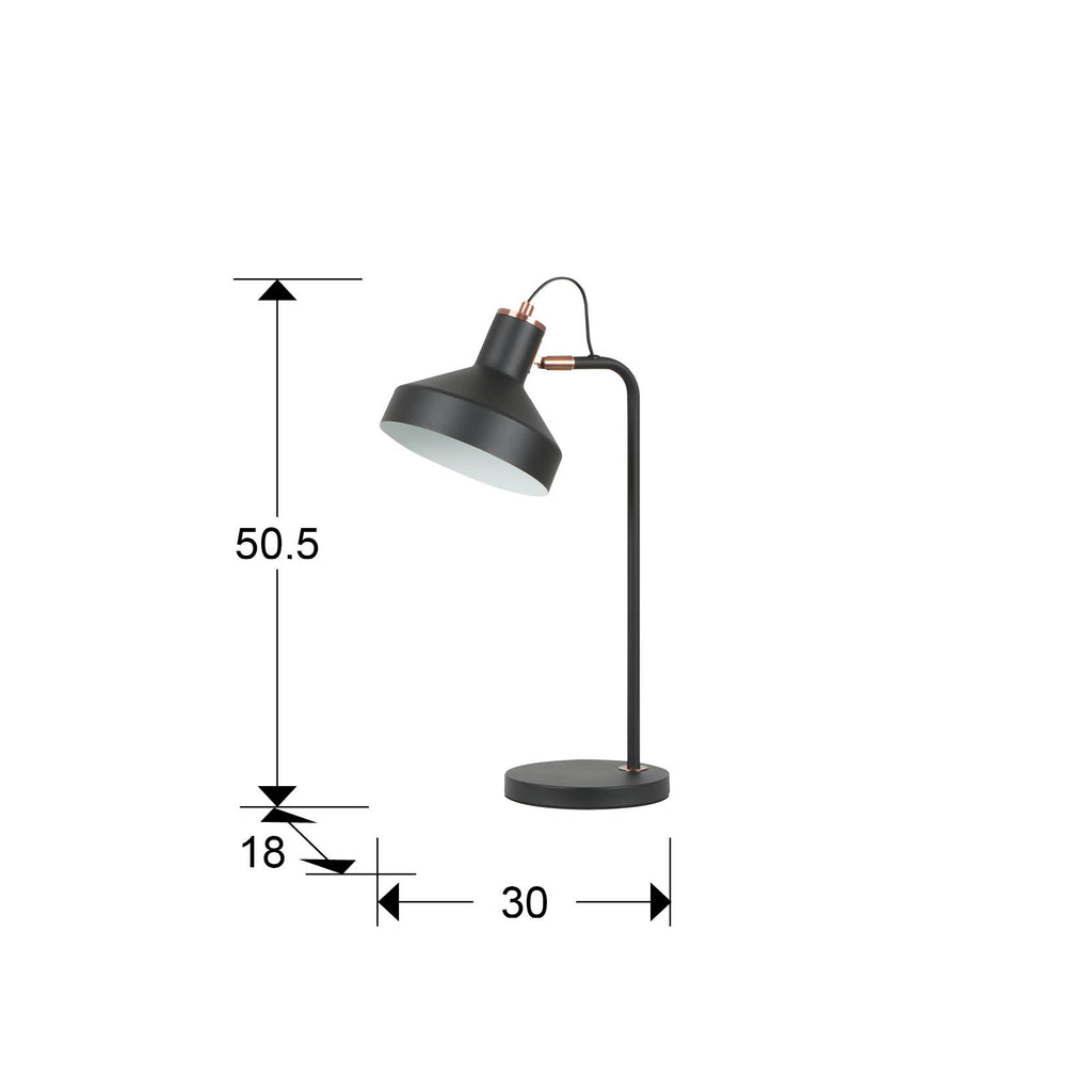 Medidas de Lámpara de sobremesa Irias negro-cobre de Schuller (12519) para dormitorio o salón, diseño moderno e industrial, con detalles en cobre y metal.