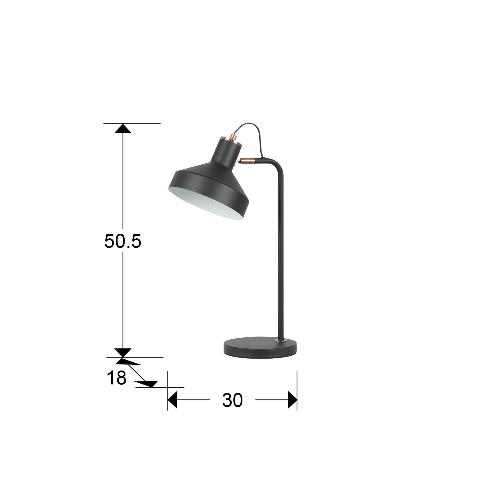 Medidas de Lámpara de sobremesa Irias negro-cobre de Schuller (12519) para dormitorio o salón, diseño moderno e industrial, con detalles en cobre y metal.