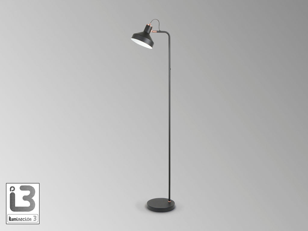 Lámpara de pie Irias negro mate y cobre de Schuller en salón moderno | Iluminación interior con detalles en metal y diseño ai