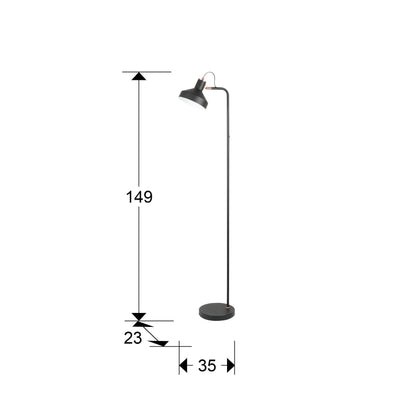 Medidas de Lámpara de pie Irias negro mate y cobre de Schuller en salón moderno, fabricada en metal con detalles en cobre. Iluminación interior elegante para el hogar.