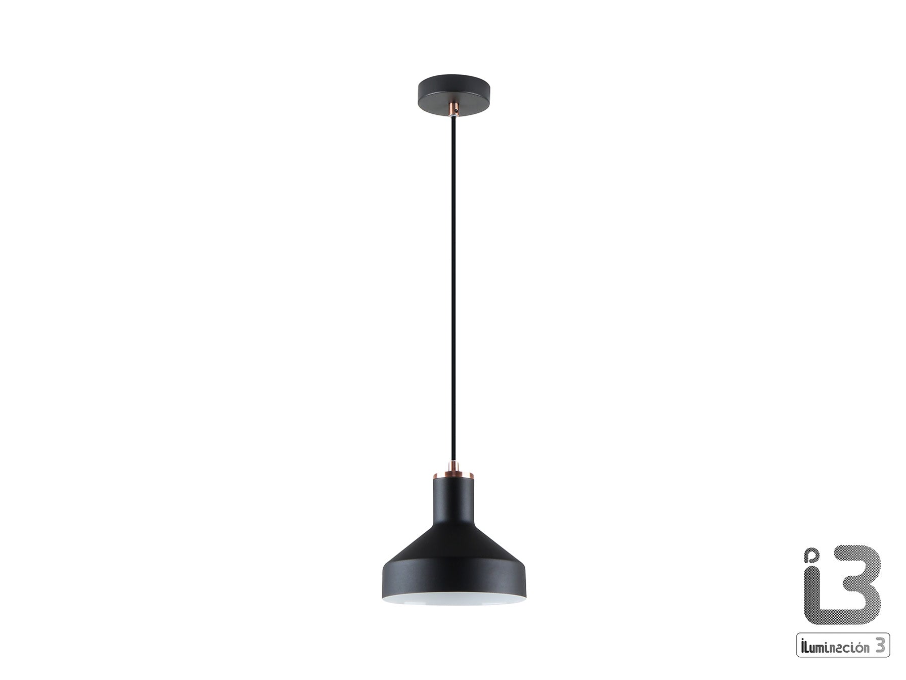 Lámpara de techo Irias negro-cobre de Schuller, diseño minimalista y moderno. Fabricada en metal con detalles en cobre. Ideal para iluminación interior.
