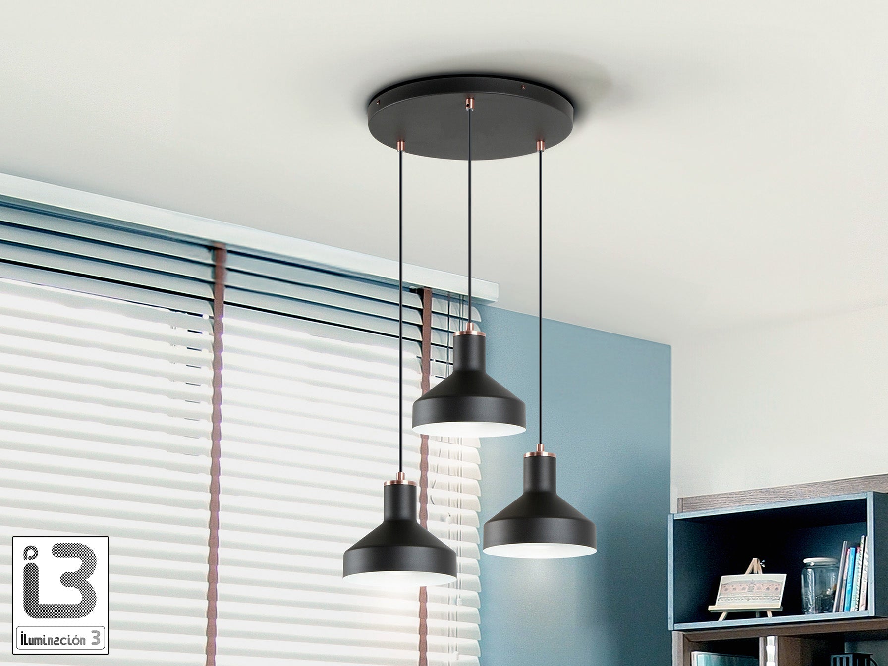 Lámpara de techo Irias negro cobre de Schuller (12546) - Diseño industrial moderno con altura regulable, ideal para comedor y salón