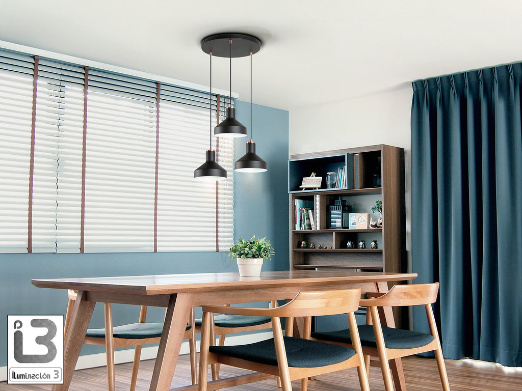 Lámpara de techo I3-IRIAS negro cobre de metal para comedor y salón, altura regulable, estilo industrial moderno. Colección Schuller 12546.