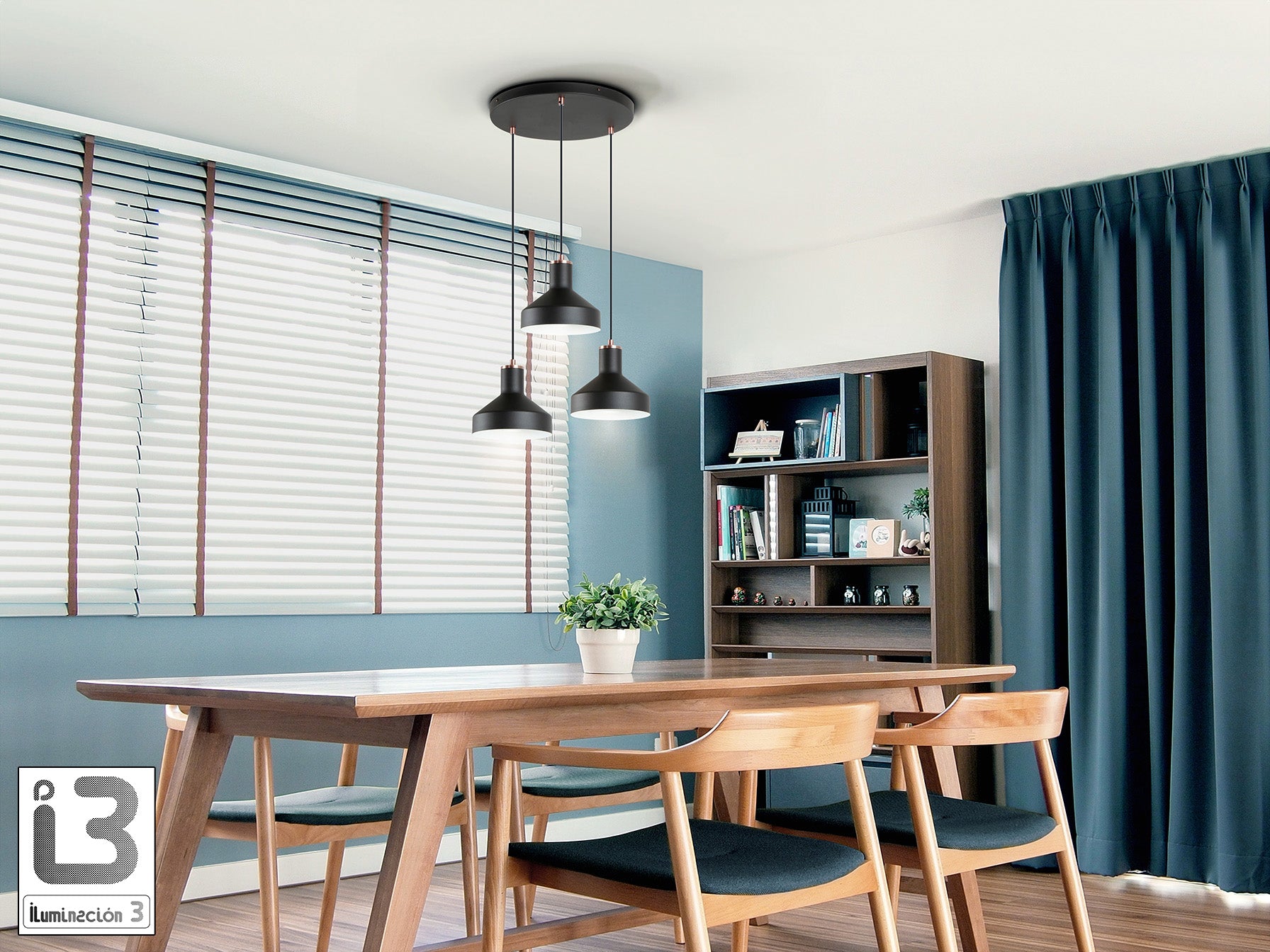 Lámpara de techo I3-IRIAS negro cobre de metal para comedor y salón, altura regulable, estilo industrial moderno. Colección Schuller 12546.