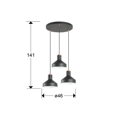 Medidas de Lámpara de techo I3-IRIAS negro cobre de Schuller (12546) colgando en un comedor moderno con altura regulable, estilo industrial.