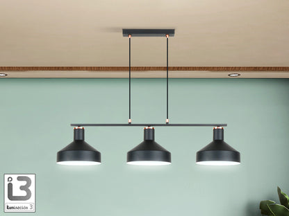 Lámpara de techo Irias negro cobre de Schuller, diseño industrial y moderno con detalles en cobre, regulable, ideal para salón. Modelo 12555.